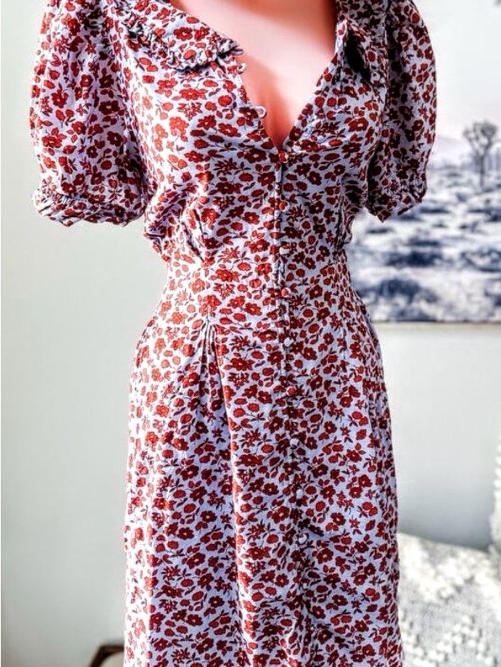 Madewell Rust Floral Button-Front Mini Dress - Picture 4 of 4